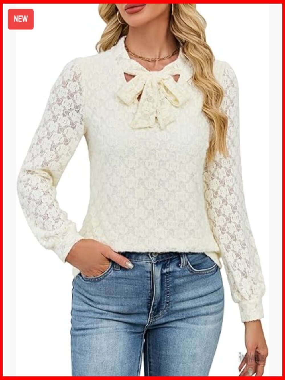 Lace Long Sleeve Blouse Tie Front Lined Dressy Tops for Women Fall Fashion - Picture 1 of 7